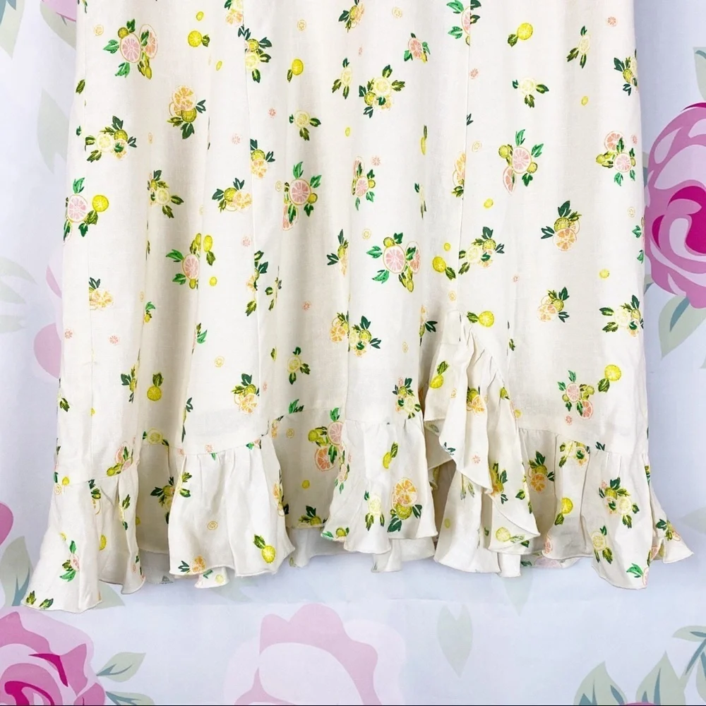 NEW Free People Like A Lady Butter Yellow Ruffle Floral Mini Dress M